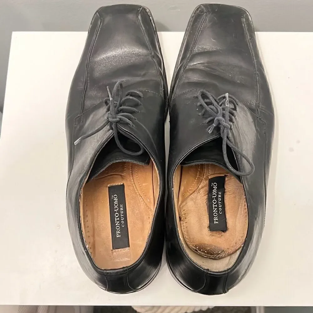 Pronto Uomo Men's Black Square Toe Lace Up Leather Oxford Shoes Size 10